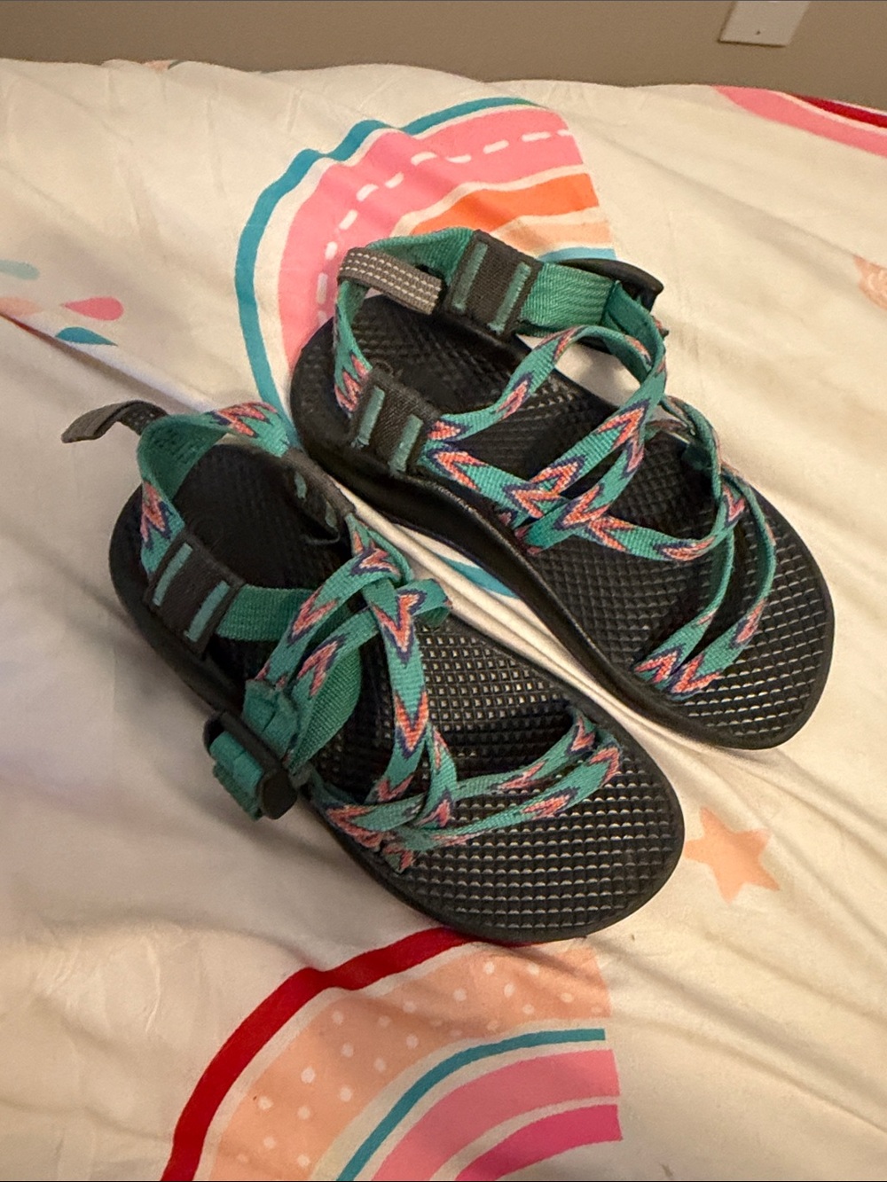 Chaco Kids Teal and Pink Patterned Sport Sandals